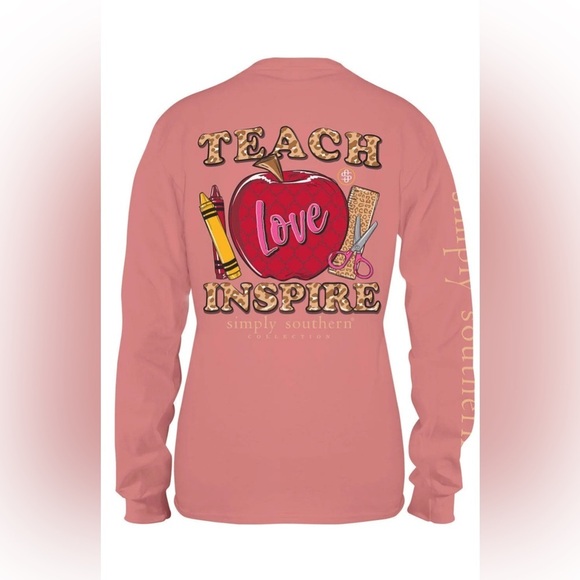 Simply Southern ‘Teach Love Inspire’ Teacher Long Sleeve T-Shirt Women’s Size XL - Picture 3 of 11